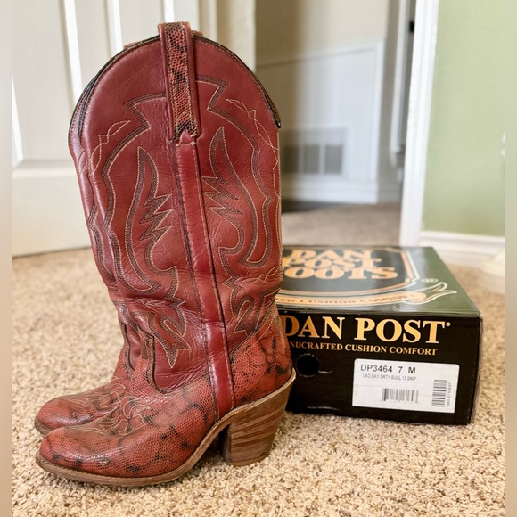 Dan Post Vintage Western Boots DP3464 Lad Bay Dirty Bull 13 Snip Toe | Size 7 - Picture 3 of 5